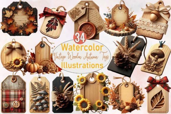 Download Vintage Wooden Autumn Tags Clipart - Vintage Collection