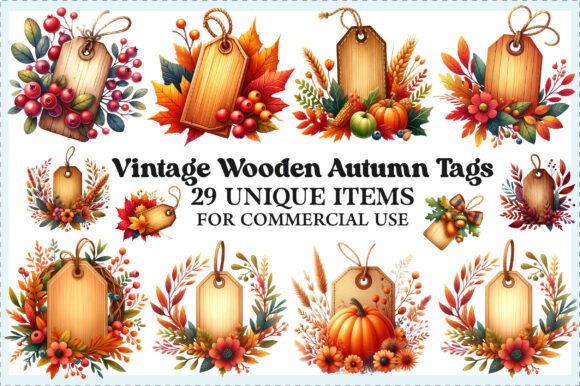 Download Vintage Wooden Autumn Tags Clipart - Vintage Collection
