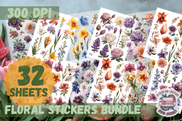 Download Floral Sticker Sheet BUNDLE 32 Sheets - Premium Resources