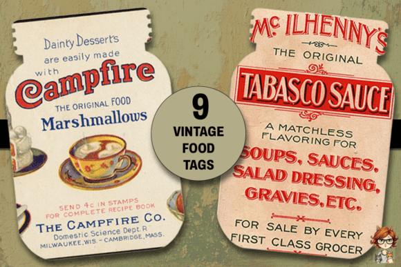 Download 9 Vintage Food Labels Ephemera - Vintage Collection