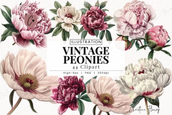 Download Vintage Peonies Clipart, Floral PNG - Vintage Collection