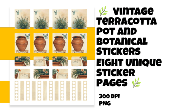 Download Vintage Terracotta Pot Botanical Sticker - Vintage Collection
