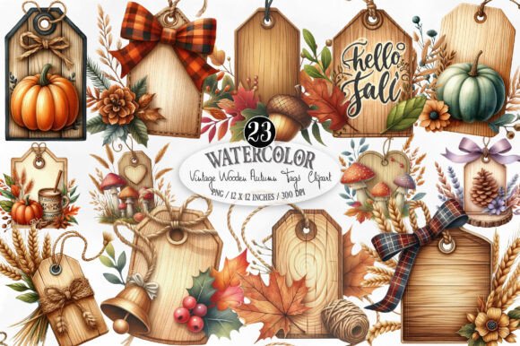 Download Vintage Wooden Autumn Tags Clipart - Vintage Collection