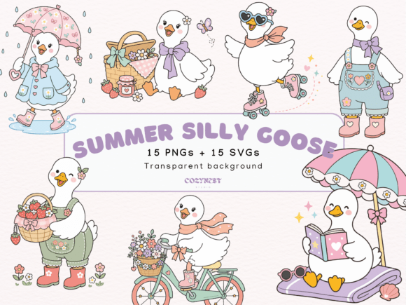 Download Silly Goose Summer Cliparts, Cute Pastel - Premium Bundle