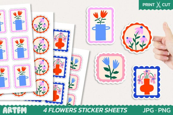 Download Retro Flowers Sticker Sheets - Premium Resources